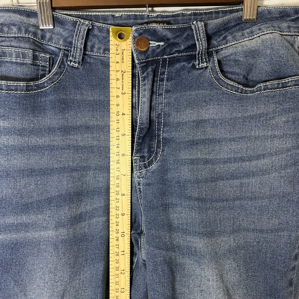 Flamingals Flared Jeans Womens Sz L (32x32) Mid Rise Side Seam Detail Stretch - Picture 13 of 14